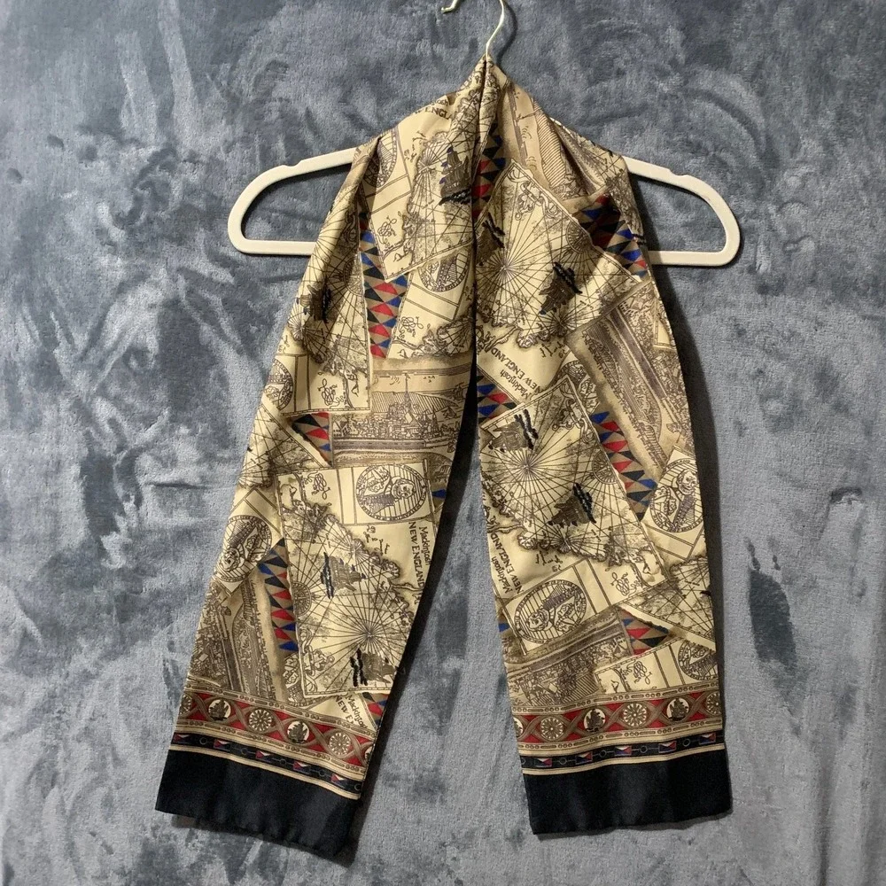 Vintage Mackintosh New England Map Nautical Souvenir Scarf Tie Massachusetts